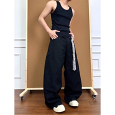 网图2025复古蛇纹腰带cleanfit男女通勤宽松弯刀阔腿休闲工装裤，男装工装外套，星座601-1