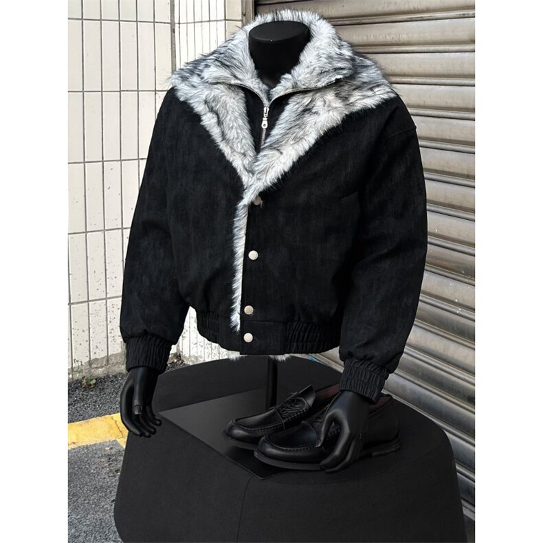网图老钱风狼王座灯芯绒皮假两件座山雕棉服外套W1905/特P148,男装棉衣,电商B350