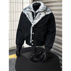 网图 老钱风 狼王座灯芯绒皮假两件座山雕棉服外套 W1905/特P148图片