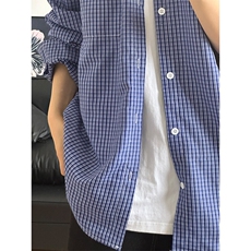 格子衬衫春夏美式蓝色格子衬衫港风情侣装休闲长袖衬衣CS276-P35，男装衬衫，星座301C-5