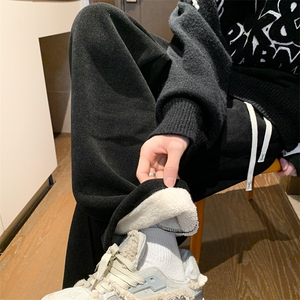 M~8XL大码加绒雪尼尔裤子秋冬阔腿裤休闲直筒裤KZ1907/P45加绒55图片