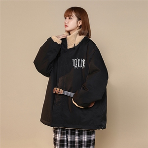 中性22冬季新品两面穿羊羔毛拼接立领保暖棉衣外套MY229P135控168图片