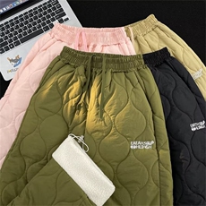 重磅冬季加棉防水拼接羊羔绒棉裤男女款纯色菱格刺绣裤子BK54/P48，男装棉裤，星座506B