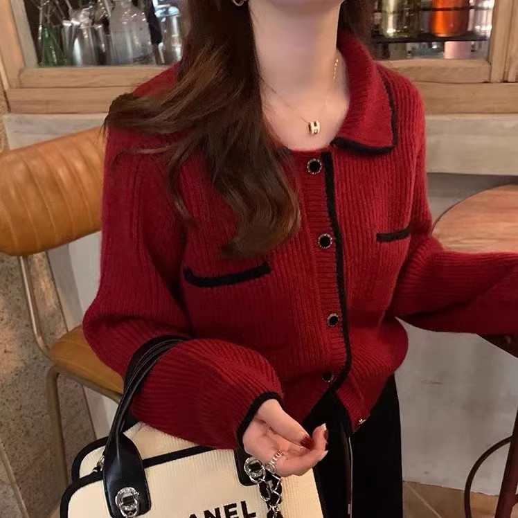 时尚百搭小香风开衫女秋季新款显瘦羊毛衫外套,女装羊毛衫,隆格羊绒