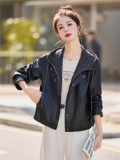 【春季女装新款】大量现货时尚假两件短款皮衣外套P138-K210，女装皮衣，简古