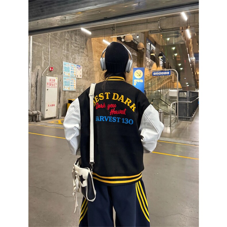 网图有货植绒刺绣字母棒球服男女宽松百搭夹克外套上衣A848-P65,男装夹克,星座1505