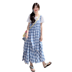 俏皮减龄格纹背带连衣裙套装女夏2025新款独特漂亮两件套爆款超火，女装套装/套裙，2C272