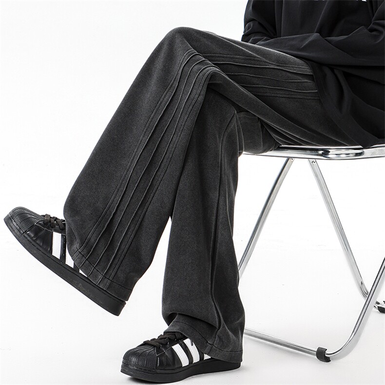 水洗做旧卫裤男款春秋2025新款美式高街褶皱设计感小众宽松阔腿裤图片