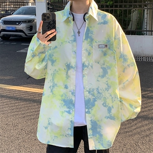 XZ-230-1CS231秋新款青春活力简约风水墨扎染休闲长袖衬衫P50控68图片
