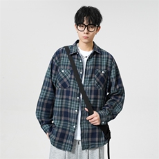 25年春季格子长袖衬衫得物二开衬衣宽松现货DS-C323-1-2301-T批35，男装衬衫，电商C323-1