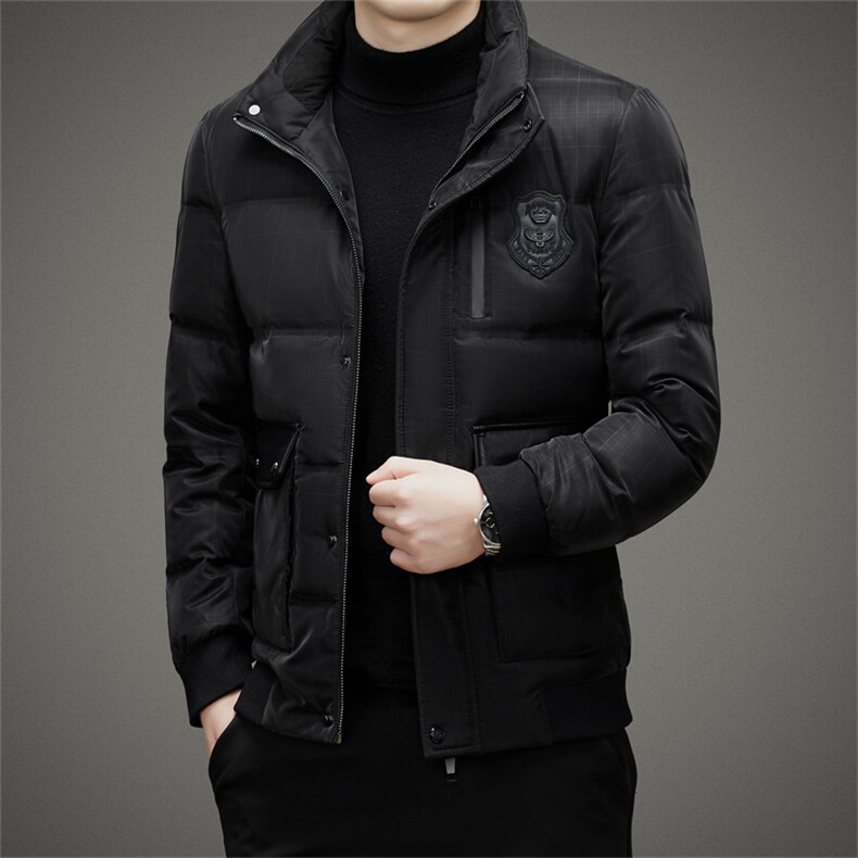 2023新款冬季中年男士休闲无帽立领御寒羽绒服男装加厚保暖外套,男装羽绒服,电商B212（原钱塘6029）