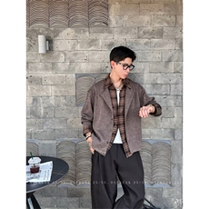 美式复古潮牌假两件拼接衬衫男春秋季高级感cleanfit针织开衫外套，男装衬衫，星座506A