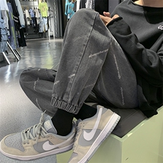 字母印花牛仔裤ins酒店风潮流嘻哈宽松阔腿裤子A071-2023-P50，男装牛仔裤，电商A071