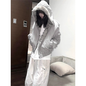 原创正品座山雕冬季棉服短宽cleanfit保暖毛领外套男女图片