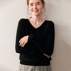 无缝软糯V领纯色山羊绒衫女气质百搭打底毛衣宽松羊毛衫秋冬新款，女装针织衫/毛衣，朵沐纯羊绒