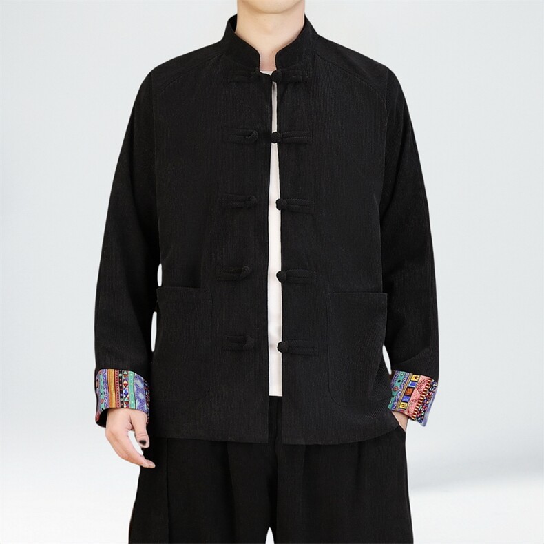 男士外套灯芯绒夹克盘扣立领唐装风 XZ1512-2502单夹克-P80图片