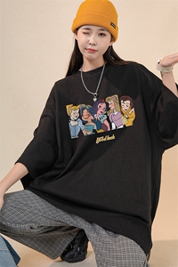 200g中性港风 纯棉夏季休闲宽松新款短袖T恤女情侣 T6018 P25控38图片