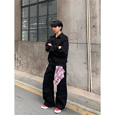 美式复古可拆卸方巾弯刀牛仔裤男女休闲宽松阔腿裤子MK1509P53，男装牛仔裤，星座1013-5