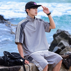 美式条纹短裤男夏季新款潮薄款搭配一套宽松五分裤子TZ120-P63，男装牛仔裤，星座308B-2