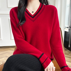 女V领羊毛衫2024秋冬新款宽松长袖针织衫休闲百搭，女装羊毛衫，蒙特羊绒
