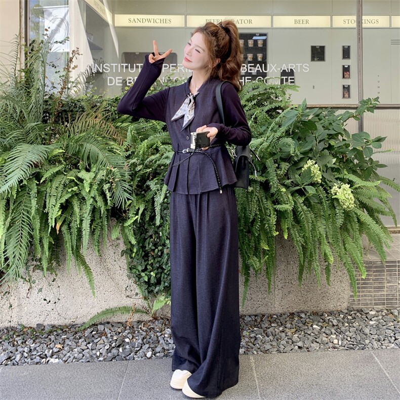 休闲气质马甲T恤阔腿裤套装女春秋盐系轻熟巨好看三件套爆款超火图片