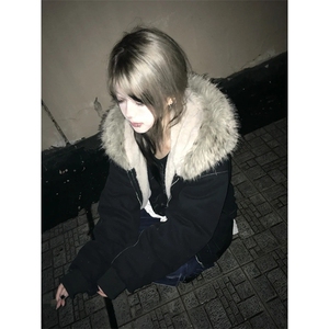 现货重磅boxy短款棉衣座山雕大毛毛领男女棉服水洗工装厚外套图片