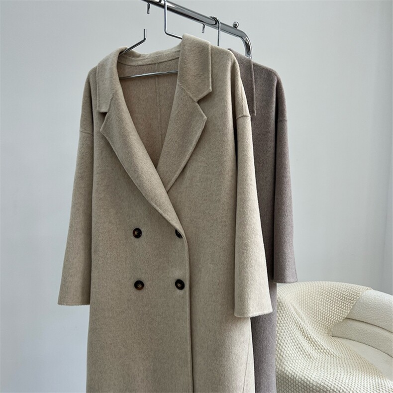 加厚系列正品高端苏力羊驼绒大衣女长款宽松廓形秋冬韩版毛呢外套，女装双面呢大衣，蒙绒特