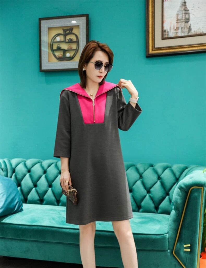 秋装连衣裙莫代儿拼色，女装连衣裙，雪飞诗