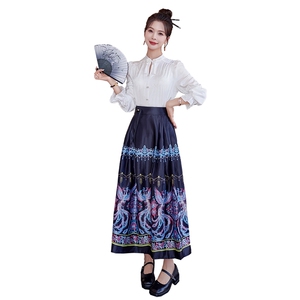 新中式风马面裙女套装日常改良汉服小个子上衣+半身长裙图片