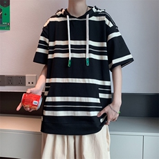 2025夏季港风文艺连帽T恤男宽松休闲潮短袖ins上衣618A-1815-P58，男装T恤，星座914-4