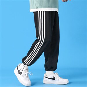 青少年大码港风束脚抽绳卫裤宽松百搭条纹舒适九分休闲裤K9169P38，男装休闲裤，电商B226