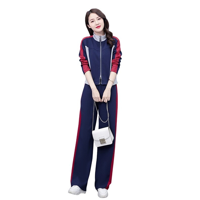 运动套装女春秋2025新款时尚显瘦开衫拼色休闲服立领卫衣两件套棉,女装套装/套裙,凝聚力