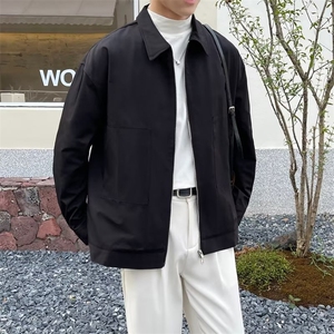 秋装微宽翻领工装短款外套男士加绒纯色长袖休闲薄夹克 F01图片