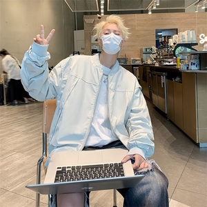 纯色拉链工装飞行员夹克棒球服男士外套春秋款情侣衣服潮6601P63,半身紧身裙搭配什么衣服图片