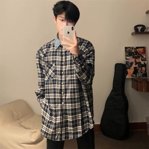 【有货】DC05-特P55春秋黑白格子长袖衬衫男复古宽松衬衣百搭外套图片