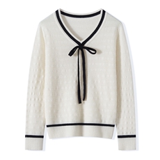 2025秋冬百搭时尚简约学院风v领蝴蝶结针织衫，女装羊绒衫，昭美纯山羊绒