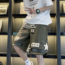 休闲短裤男女ins潮牌高街美式直筒垂感夏季植绒五分裤子DK660-p33，男装牛仔裤，星座1008-1