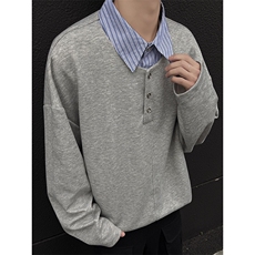 2026春季新款高级感假两件衬衫领卫衣男大码上衣W2343特P35控68，男装衬衫，电商A001