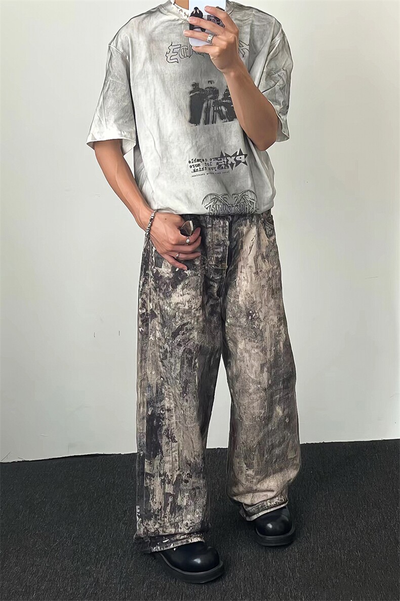903-AK90-特P70【98】S-3XL泼墨涂鸦做旧牛仔裤！2,男装牛仔裤,星座903