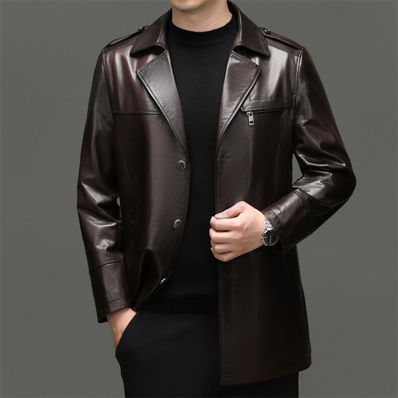 BG-S25171春秋款山羊皮皮衣男真皮中长款西装皮衣风衣韩版外套，男装风衣，电商B360A（原721A）