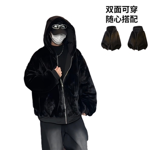 MY5095/P110双面穿座山雕男女加厚保暖毛绒棉衣连帽大码外套棉服图片