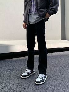 秋冬黑色牛仔裤男宽松直筒弹力街头潮牌牛仔长裤 NZ2003-p40图片