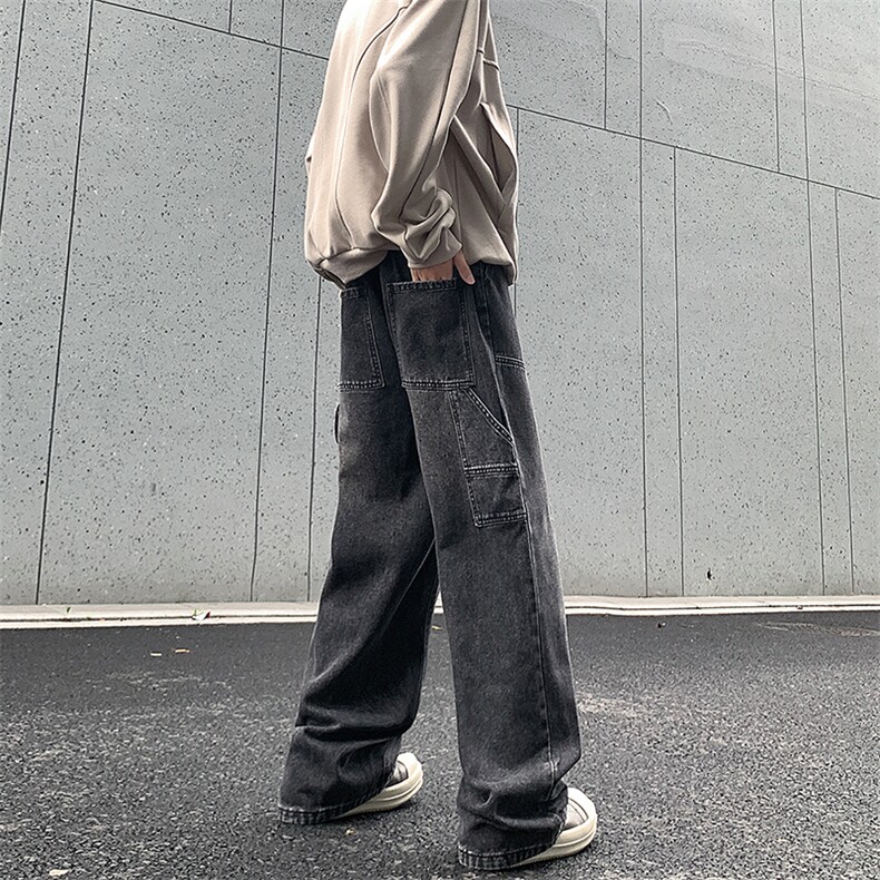 伐木装工装男秋高街水洗宽松拖地牛仔裤XZ225-3-CK931-P55控75,男装牛仔裤,星座225-3