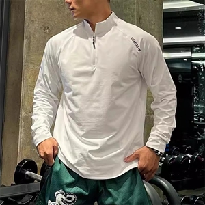 春秋季运动长袖男士半拉链速干骑行跑步上衣美式健身肌肉训练服潮图片