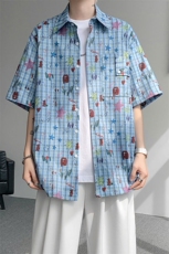 CS1141-特P35控68花衬衫男短袖夏季休闲薄款冰丝半袖宽松大码，男装T恤，电商A059