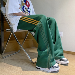 潮牌侧边条纹运动裤男女美式直筒阔腿卫裤垂感夏季休闲裤3311-p33图片