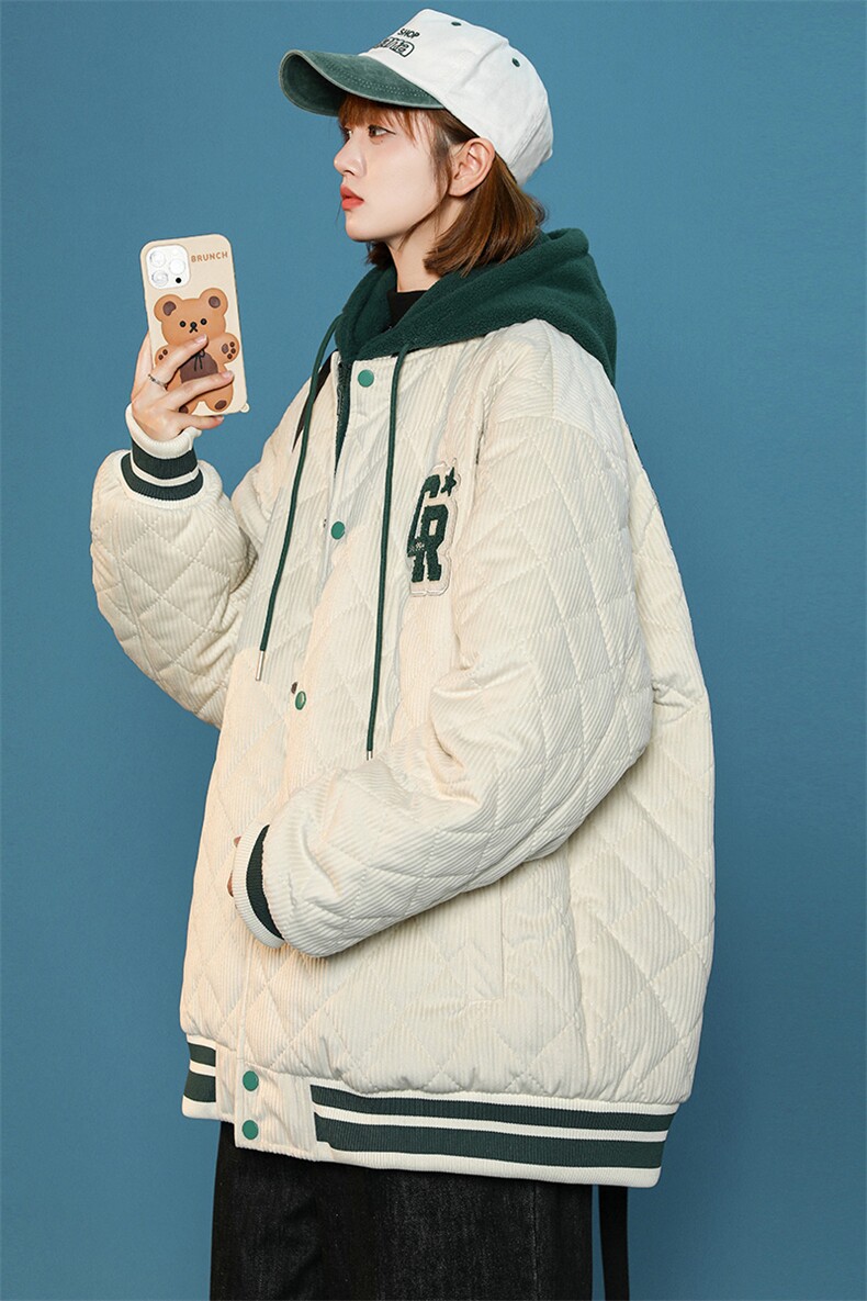 冬款中性风毛巾绣棉服假两件连帽潮牌外套男士8135-P140控价178,男装棉衣,电商A441-1