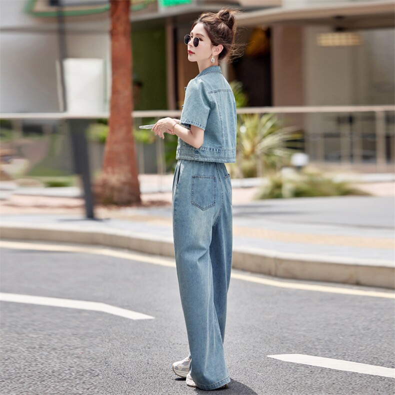 新中式牛仔休闲套装女2025夏季新款欧货时尚休闲阔腿裤两件套减龄,女装套装/套裙,瑶迪依秀