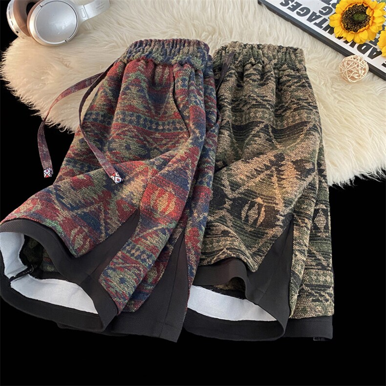 针织提花短裤男2025新款格子大码花裤衩复古休闲五分裤2527-P35，男装牛仔裤，星座207