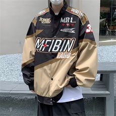 棒球服外套男春秋季美式街头赛车服ins潮牌高街痞帅宽松机车夹克，男装夹克，星座716-3